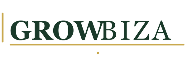 Logo of Growbiza with a green and gold color scheme on a white background